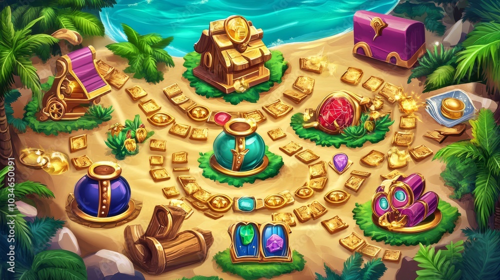 Treasure Map Adventure with Gems and Treasure Chests Treasure Map Adventure with Gems and Treasure Chests