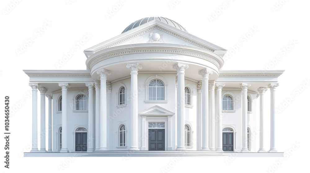 Fototapeta premium grand mansion featuring large circular pillars and domed roof, showcasing classic architectural elegance and sophistication on transparent background