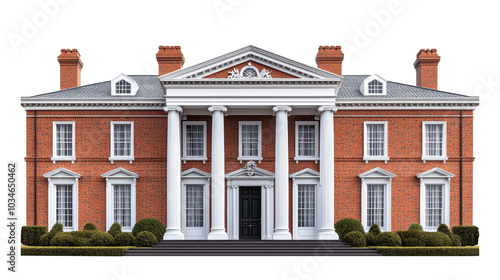 Wallpaper Mural grand mansion featuring red brick exterior and elegant white pillars, showcasing classic architectural design. on transparent background Torontodigital.ca