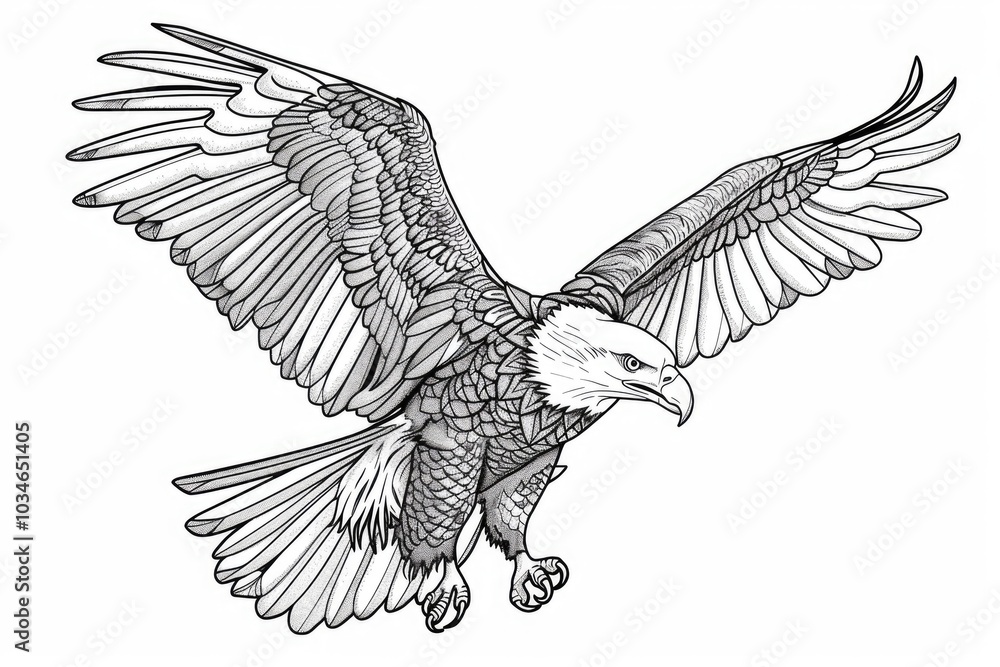 Obraz premium Coloring book illustration of a majestic eagle in flight