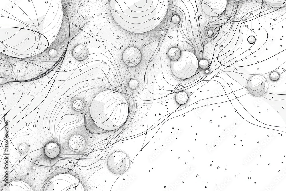 Coloring book illustration of abstract particles and bokeh effects ideal for event themes and digital technology designs Coloring book illustration of abstract particles and bokeh effects ideal for event themes and digital technology designs