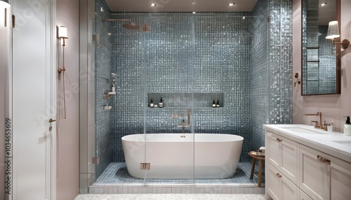 Charming rustic farmhouse bathroom featuring an old-fashioned clawfoot tub for a relaxing soak photo