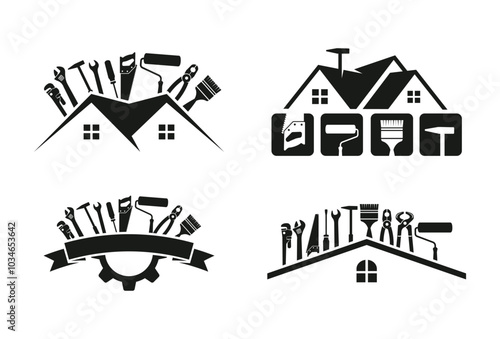 Handyman badges. Builders and workers contractor symbols technicians vector logotypes for handyman.