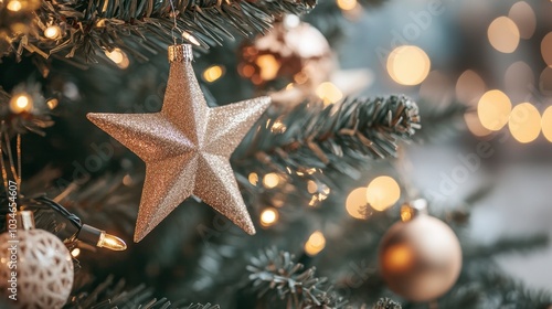 Sparkling Christmas Tree Ornament with Bokeh Background