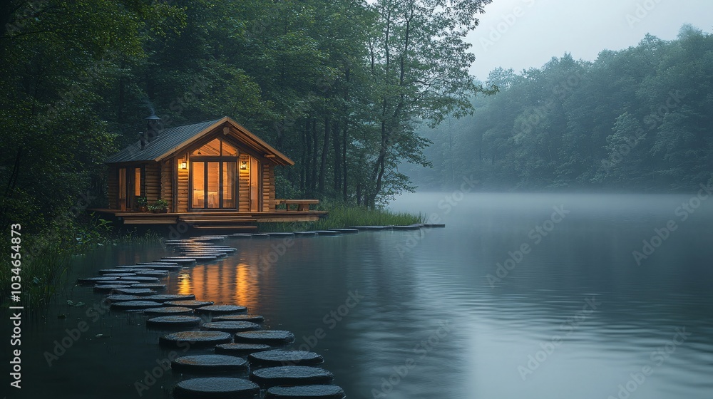 Fototapeta premium Peaceful Glamping House by the Serene Swamp