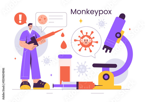 Monkeypox Outbreak Vector Illustration Showing Virus Symptoms in Humans with Microbiological Elements in a Healthcare Flat Style Cartoon Background