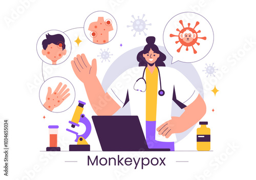 Monkeypox Outbreak Vector Illustration Showing Virus Symptoms in Humans with Microbiological Elements in a Healthcare Flat Style Cartoon Background