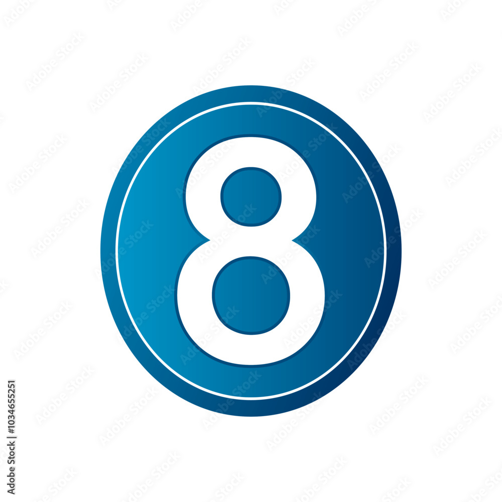 Button with number eight on white background. Vector illustration. Button with number eight on white background. Vector illustration.
