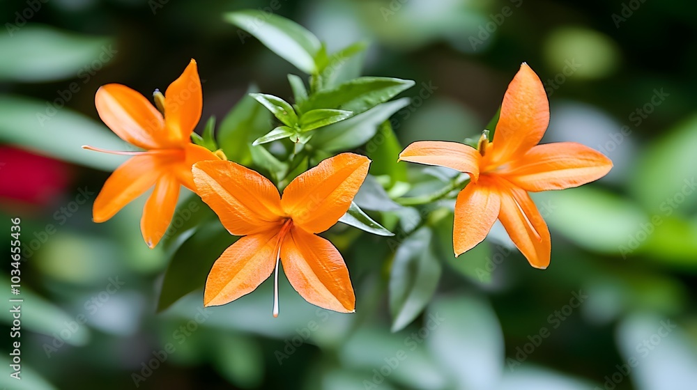 Fototapeta premium Orange Flowers in Green Foliage