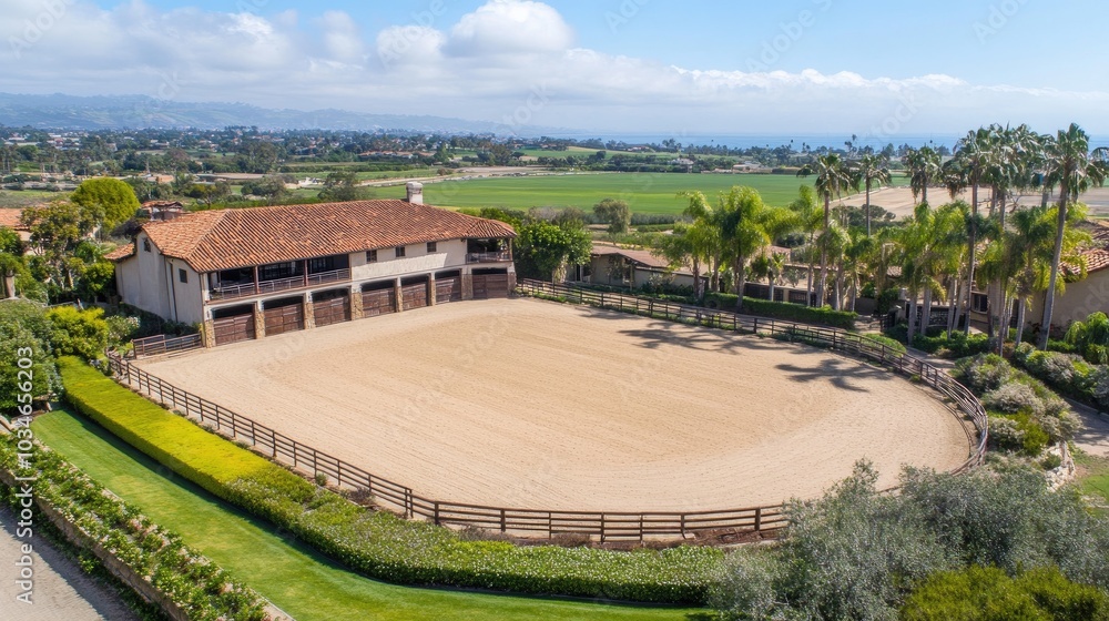Fototapeta premium Scenic Equestrian Arena with Ocean View