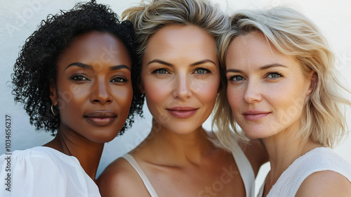 three women of different ages and ethnicities, all with radiant, glowing skin.