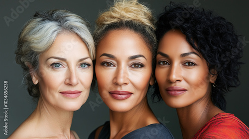 three women of different ages and ethnicities, all with radiant, glowing skin.