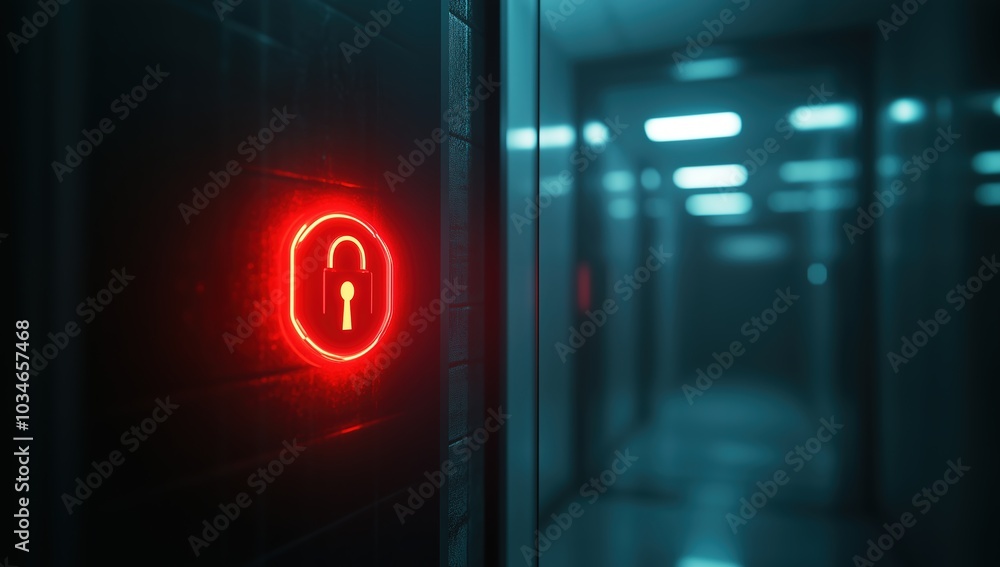 Futuristic Security Keyhole with Lock Icon, Red Glow and Depth, High-Tech Access System for Data Protection Futuristic Security Keyhole with Lock Icon, Red Glow and Depth, High-Tech Access System for Data Protection