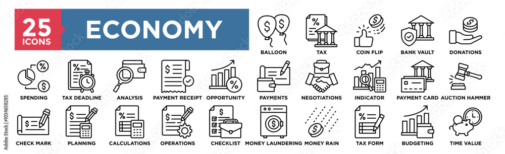Economy icon collection set. Containing design business, concept, financial, currency, economic, finance, banking Economy icon collection set. Containing design business, concept, financial, currency, economic, finance, banking