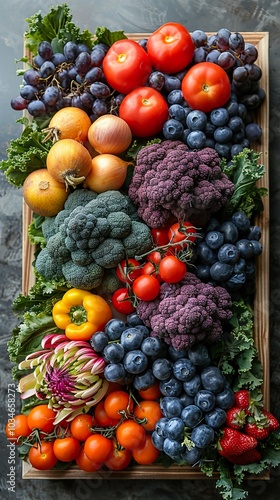 Vibrant Fresh Produce: A Colorful Still Life of Fruits and Vegetables