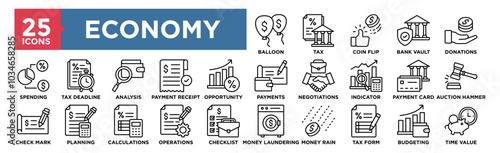 Economy icon collection set. Containing design business, concept, financial, currency, economic, finance, banking