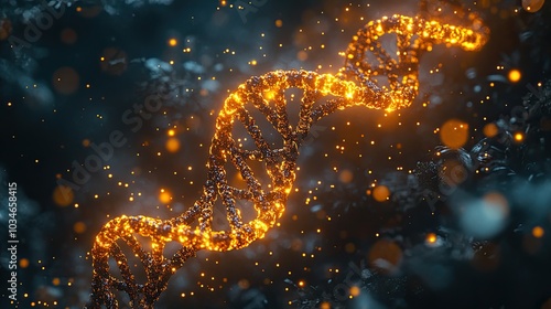 glowing dn double helix strand symbolizing genetic research and molecular biology.illustration photo