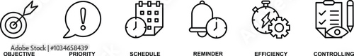 Time management banner web icon vector illustration concept with icon of objective, priority, schedule, reminder, efficiency, and controlling