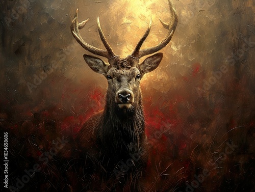 Majestic Stag in Golden Light: A Wildlife Painting