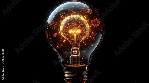 glowing light bulb with intricate gears inside symbolizing the fusion of machine learning and innovative ideas perfect for representing creativity and technological advancement.stock image