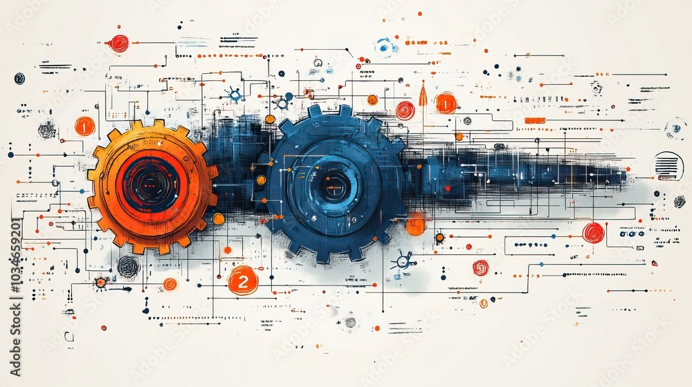 Obraz premium hand drawn doodle illustrating machine with gears symbolizing the concept of functions in programming this visual metaphor captures the mechanical precision and logic of coding functions.image