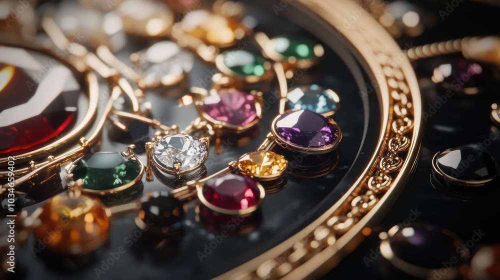 Close-up of Colorful Gems in Elegant Settings Close-up of Colorful Gems in Elegant Settings