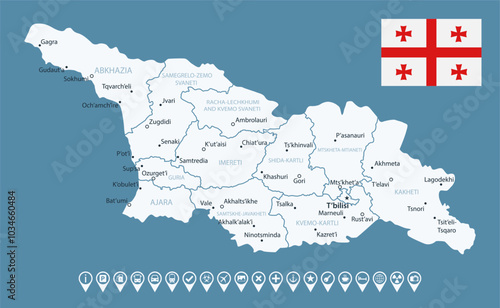 Georgia - detailed country map with cities and regions. Infographic icons. Vector illustration.