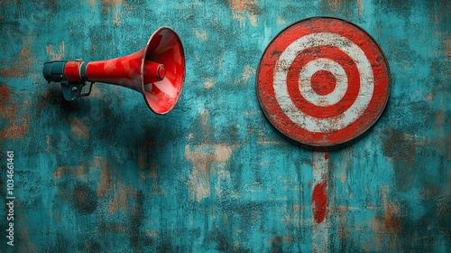 megaphone aimed at target symbolizes focused marketing efforts and clear communication of marketing goals.image photo