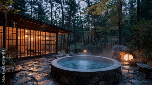 Tranquil Japanese Hot Spring under Moonlight