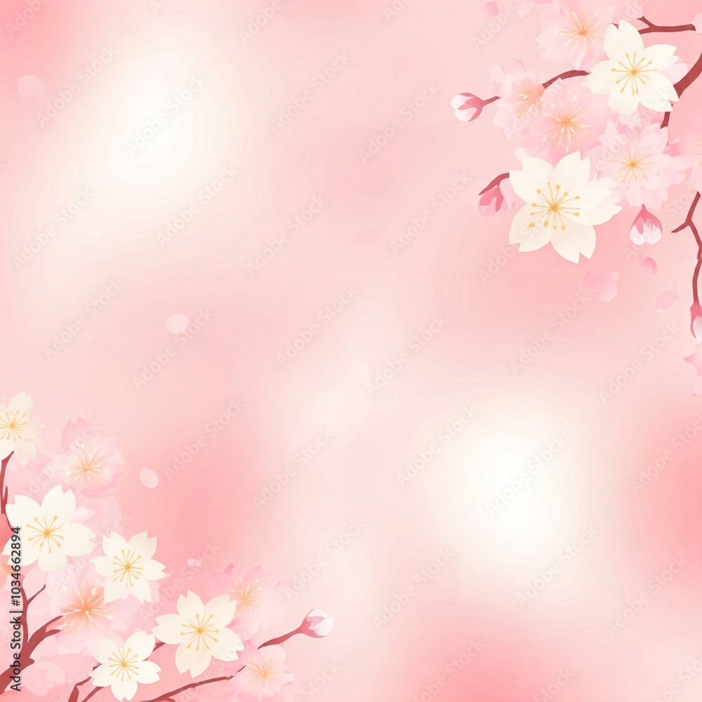 Blooming cherry blossoms and cherry branches on a pink background. Blooming cherry blossoms and cherry branches on a pink background.