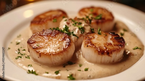 Grilled Scallops on Creamy Sauce Plate