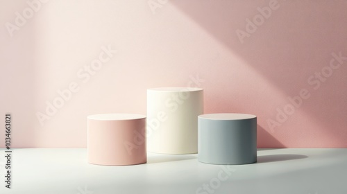 Wallpaper Mural Cylinder podiums against a pastel backdrop Abstract minimalistic setting with geometric shapes Ideal scene for showcasing cosmetic products Empty mock up space for display and presentation 3D rend Torontodigital.ca