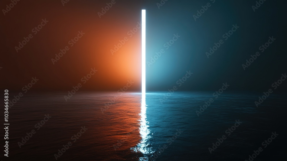 Fantasy 3D rendering of a white light stripe representing a magic wand against a dark backdrop illuminated by reflections in blue and orange Fantasy 3D rendering of a white light stripe representing a magic wand against a dark backdrop illuminated by reflections in blue and orange