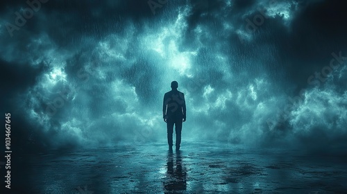 Wallpaper Mural person silhouetted against dark stormy background symbolizing mental struggle and dark thoughts the image conveys feelings of being trapped in ones own mind battling inner turmoil.stock image Torontodigital.ca