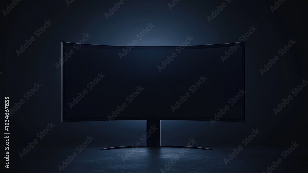 Realistic illustration of a blank curved screen monitor available in 4K resolution featuring a wide flat display with LCD or OLED technology Realistic illustration of a blank curved screen monitor available in 4K resolution featuring a wide flat display with LCD or OLED technology