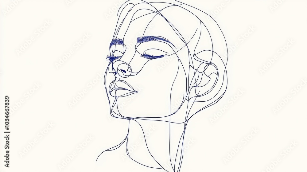 Contemporary surreal abstract single line face artwork Printable decor modern abstract prints hand drawn portrait in a graphic style Cubist influence featuring an elegant female profile Contemporary surreal abstract single line face artwork Printable decor modern abstract prints hand drawn portrait in a graphic style Cubist influence featuring an elegant female profile