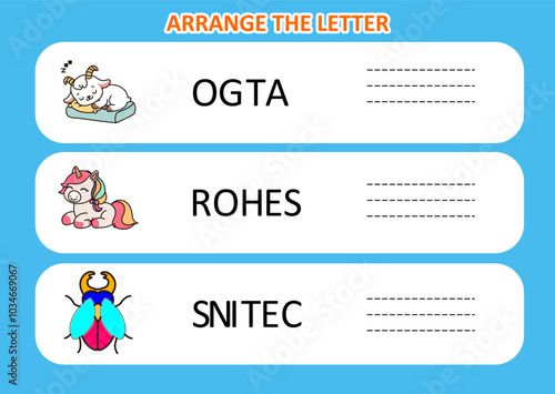 arrange the letter in order. worksheet for kids