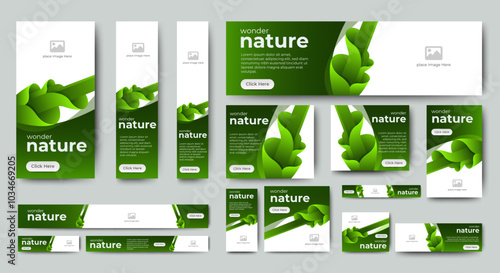 Nature banner design web template Set, Horizontal header web banner. Modern Gradient green cover header background for website design, Social Media Cover ads banner, flyer, invitation card