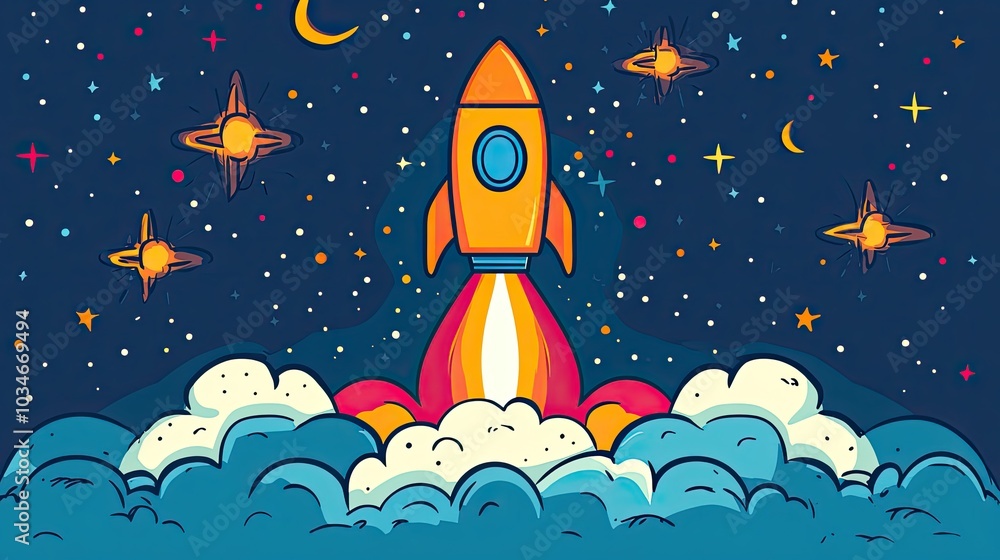 rocket launching into the sky symbolizing ambition breakthrough and innovation perfect for illustrating the start of new project or venture.stock image rocket launching into the sky symbolizing ambition breakthrough and innovation perfect for illustrating the start of new project or venture.stock image
