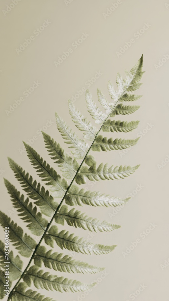 A botanical study of a fern leaf with intricate details, set against a neutral background A botanical study of a fern leaf with intricate details, set against a neutral background