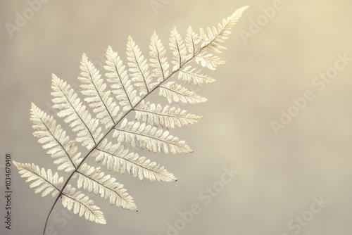 A botanical study of a fern leaf with intricate details, set against a neutral background photo