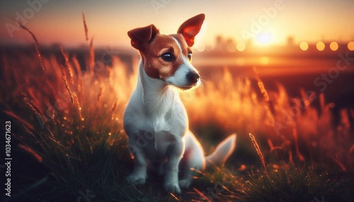 Jack Russell im Sonnenuntergang