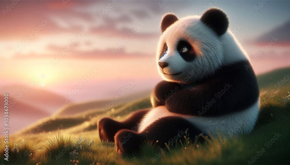 Großer Pandabär im Sonnenuntergang Großer Pandabär im Sonnenuntergang
