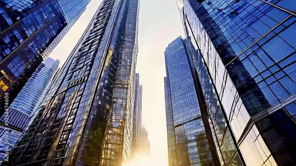 tall buildings  and  the sun  shining between them
