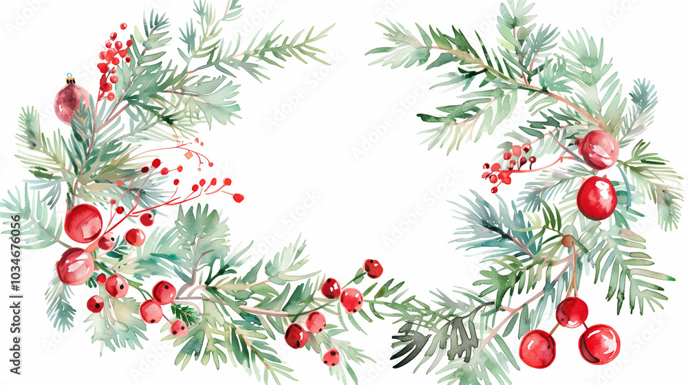 christmas background with fir branches and berries