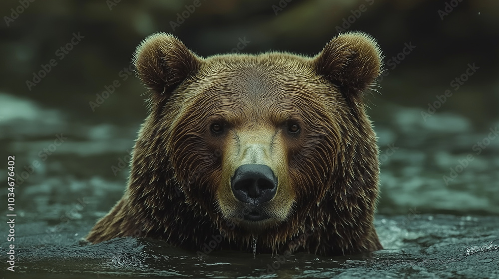 A close-up of a grizzly bear fishing in a river, showcasing the rich wildlife that Alaska is known for, perfect for Alaska Day A close-up of a grizzly bear fishing in a river, showcasing the rich wildlife that Alaska is known for, perfect for Alaska Day