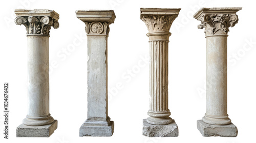Obraz na płótnie Antique Columns Collection Showcasing Various Architectural Styles Generative AI
