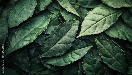 Closeup of dry green tea leaves after brewing, emphasizing their potential as a natural fertilizer to enhance soil quality and nutrient levels for gardening