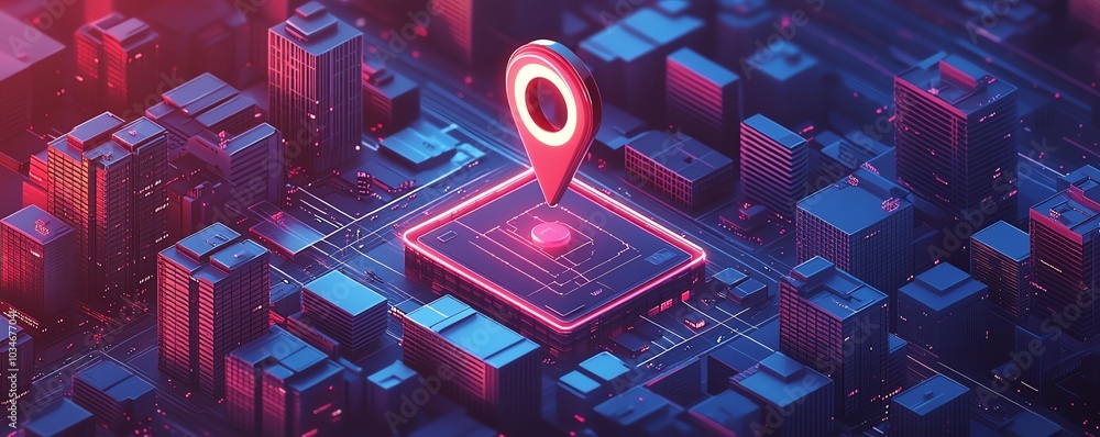 Engaging isometric 3D city block illustration featuring a location pin above a building, emphasizing the importance of GPS and urban navigation Engaging isometric 3D city block illustration featuring a location pin above a building, emphasizing the importance of GPS and urban navigation