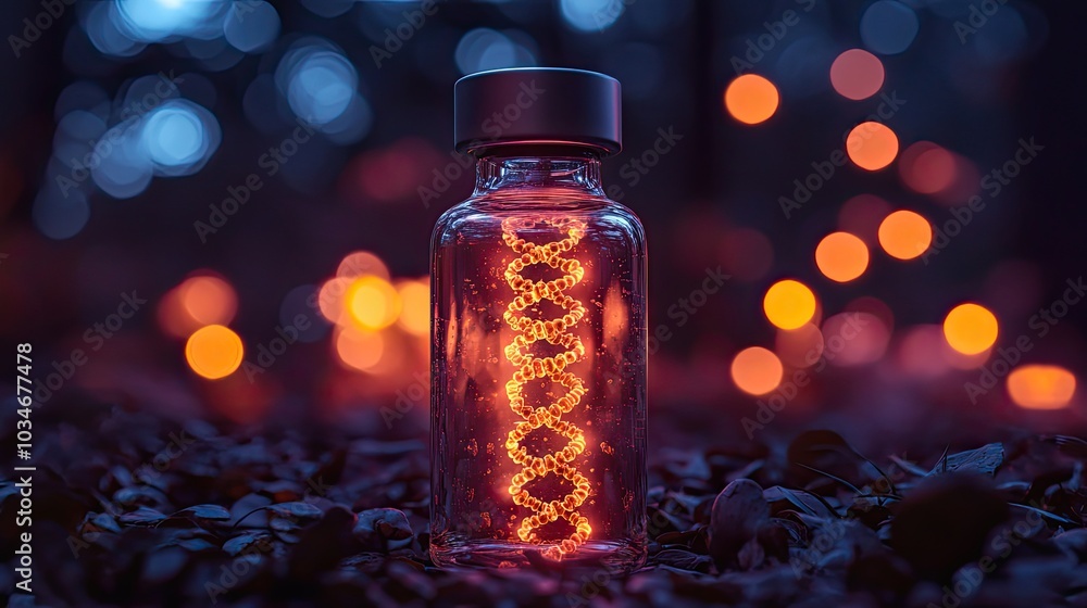 vial with dn helix representing personalized medicine and precise gene treatment.illustration vial with dn helix representing personalized medicine and precise gene treatment.illustration